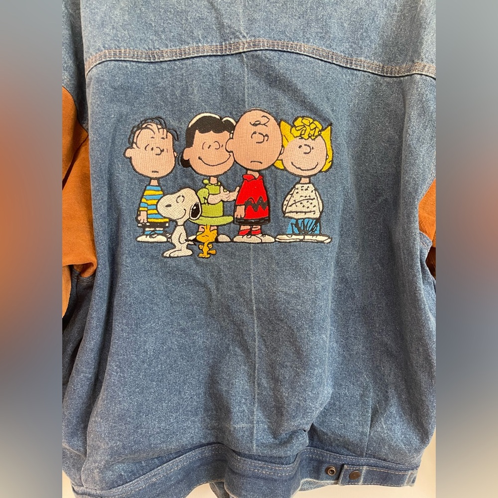 Vintage PEANUTS Charlie Brown Denim Suede bomber jacket | Size L - Picture 4 of 13